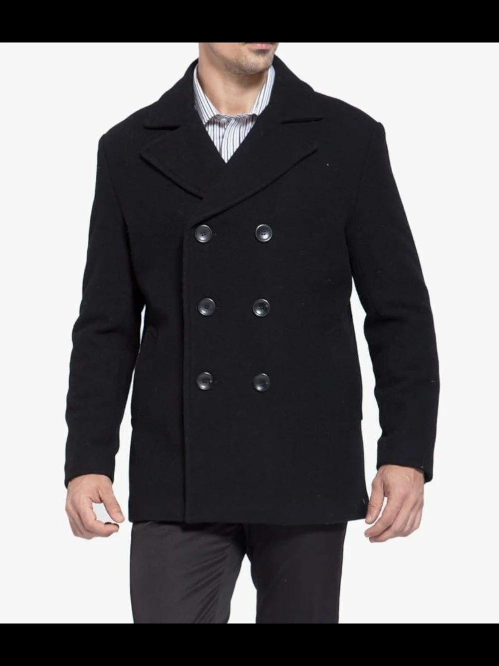 Men's Black Wool Blend Peacoat